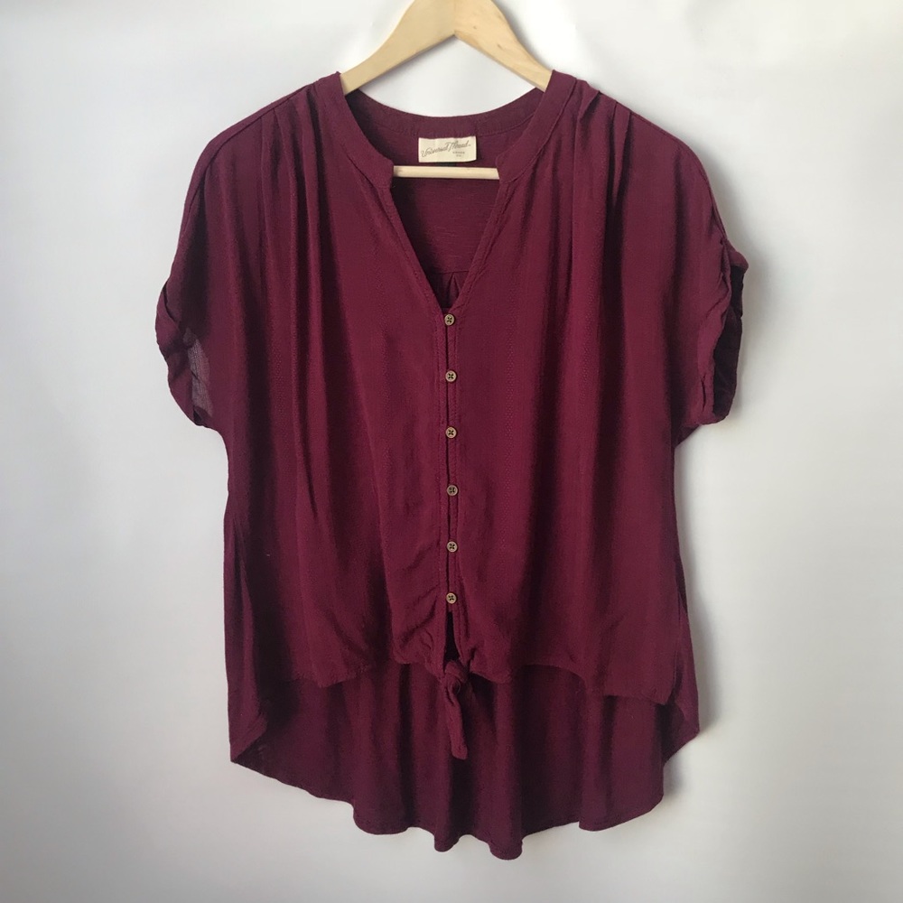 Universal Thread Burgundy Button Front Tie Top